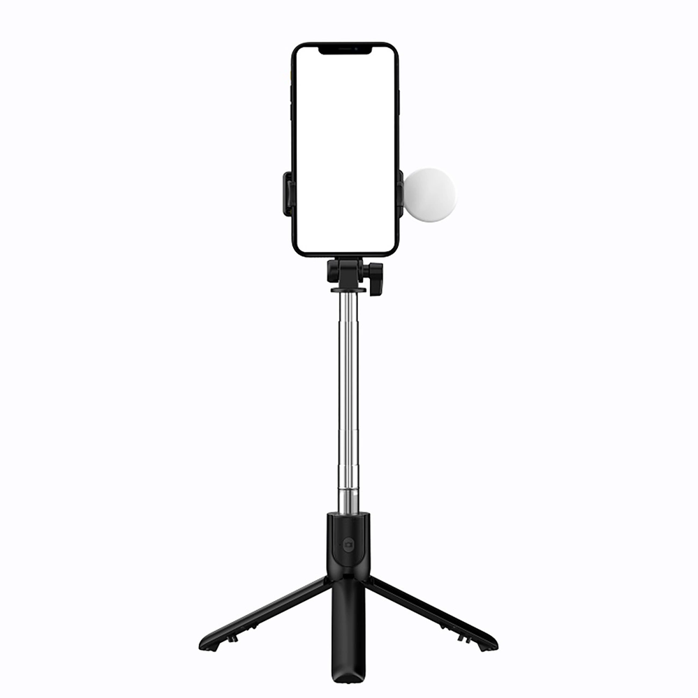 Hurtel Asmenukių lazda WH1YXS telescopic tripod 1m with round lamp and phone holder - juodos spalvos