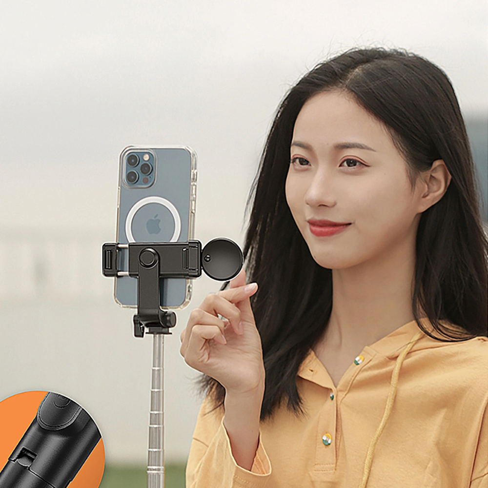 Hurtel Asmenukių lazda WH1YXS telescopic tripod 1m with round lamp and phone holder - juodos spalvos
