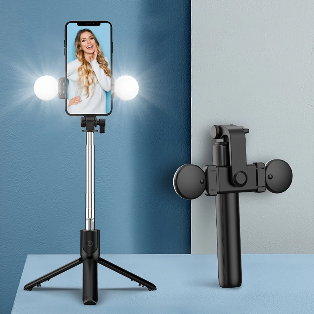 Hurtel Selfie stick WR1YXS telescopic tripod 0.71m with round lamp – juodos spalvos