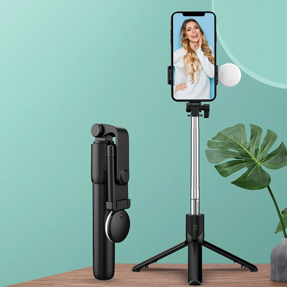 Hurtel Selfie stick WR1YXS telescopic tripod 0.71m with round lamp – juodos spalvos