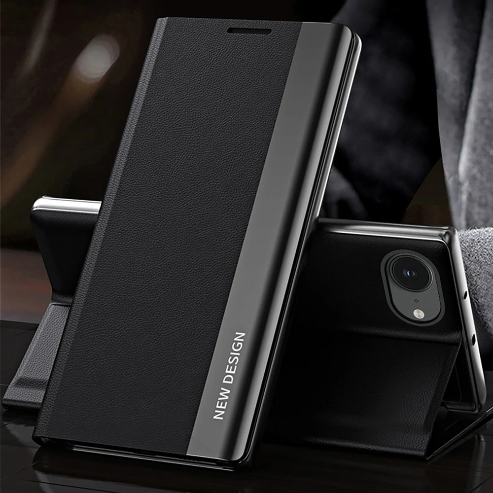 Hurtel Sleep dėklas Pro skirtas Apple iPhone 16e su Flip and Stand – juodos spalvos