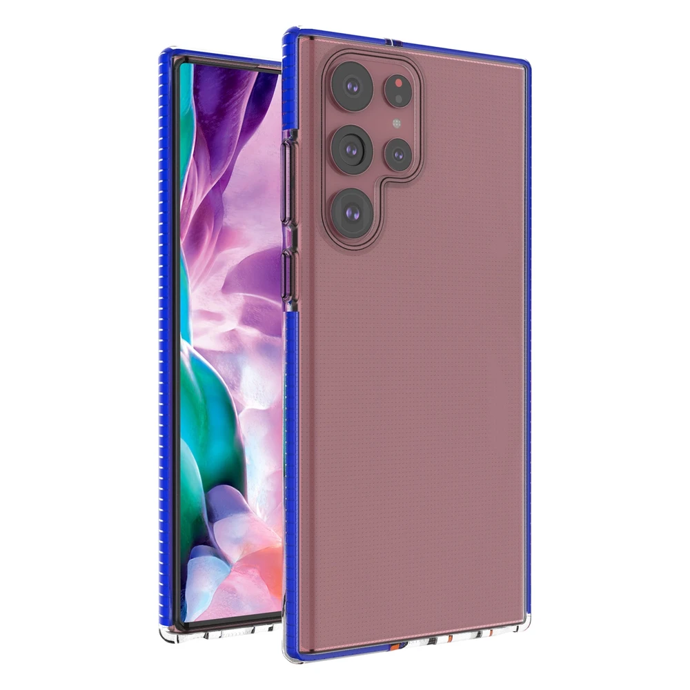 Hurtel Spring dėklas su spalvotu rėmeliu skirtas Samsung Galaxy S22 Ultra, tamsiai mėlynas