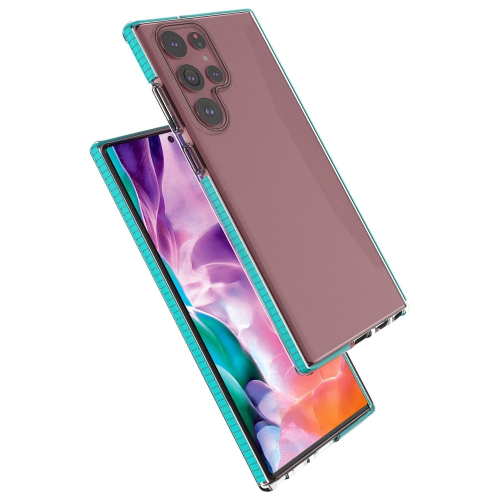 Hurtel Spring dėklas su spalvotu rėmeliu skirtas Samsung Galaxy S22 Ultra, šviesiai rožinis