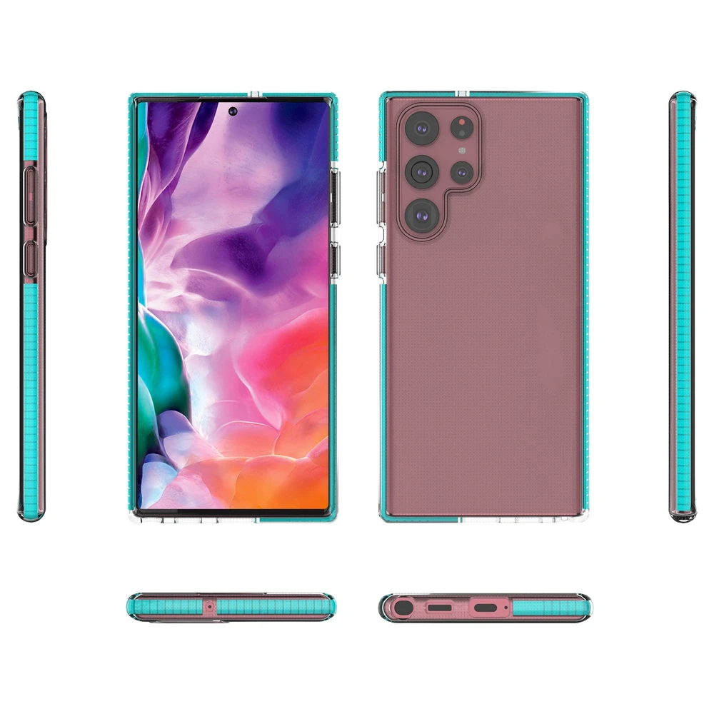 Hurtel Spring dėklas su spalvotu rėmeliu skirtas Samsung Galaxy S22 Ultra, tamsiai mėlynas