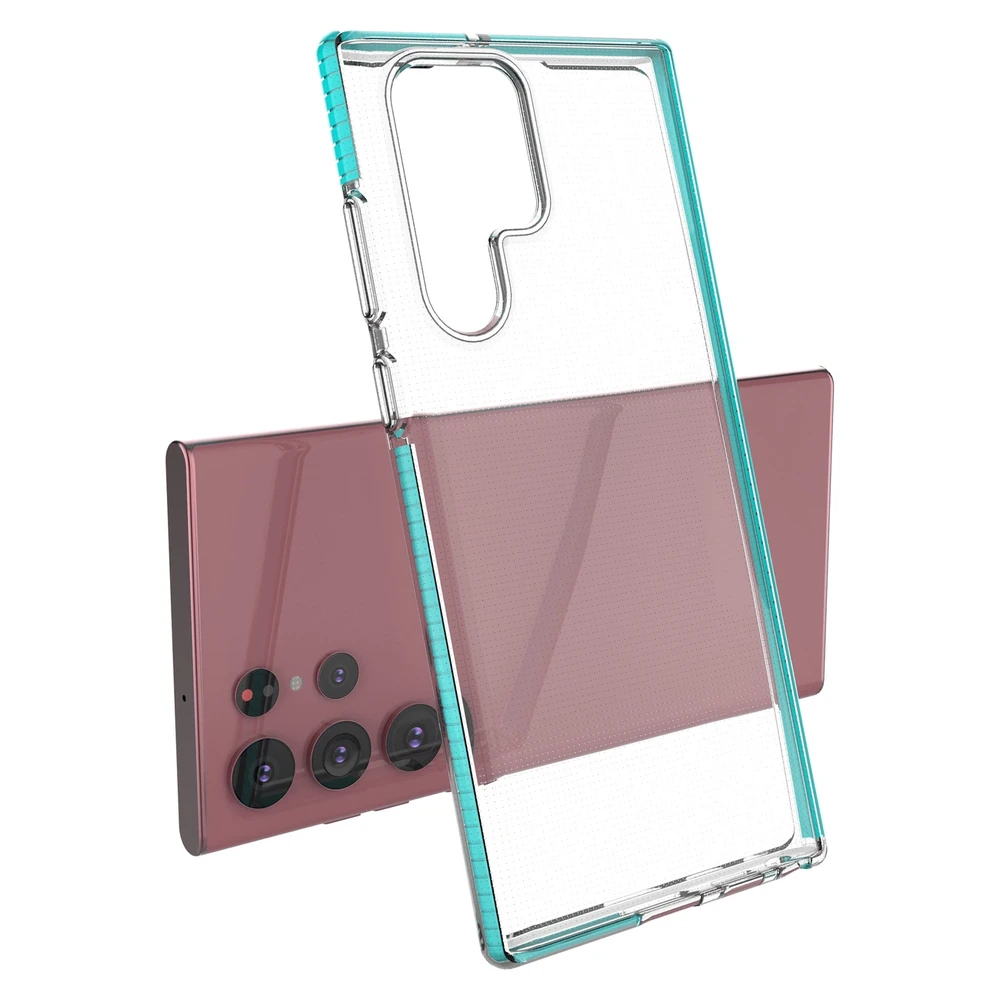 Hurtel Spring dėklas su spalvotu rėmeliu skirtas Samsung Galaxy S22 Ultra, tamsiai mėlynas