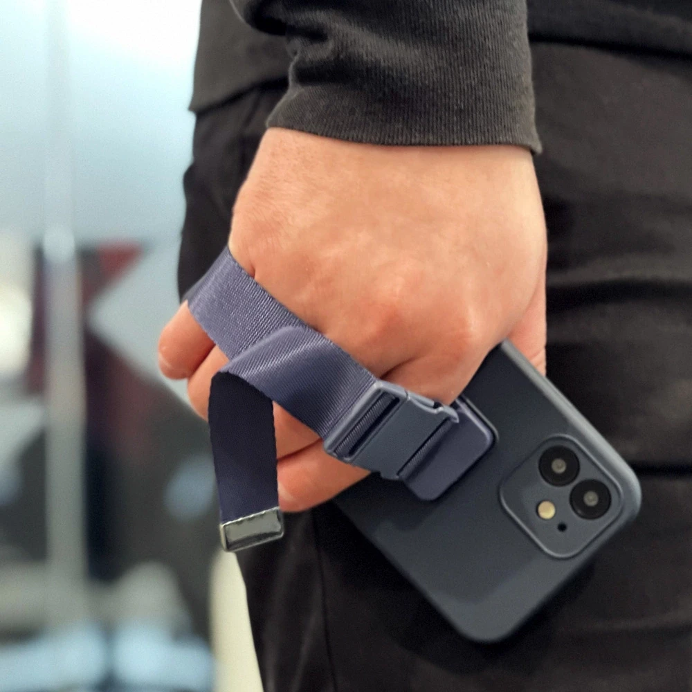 Hurtel Silikoninis dėklas telefonui su dirželiu Xiaomi Redmi Note 10 / Redmi Note 10S mėlynos spalvos