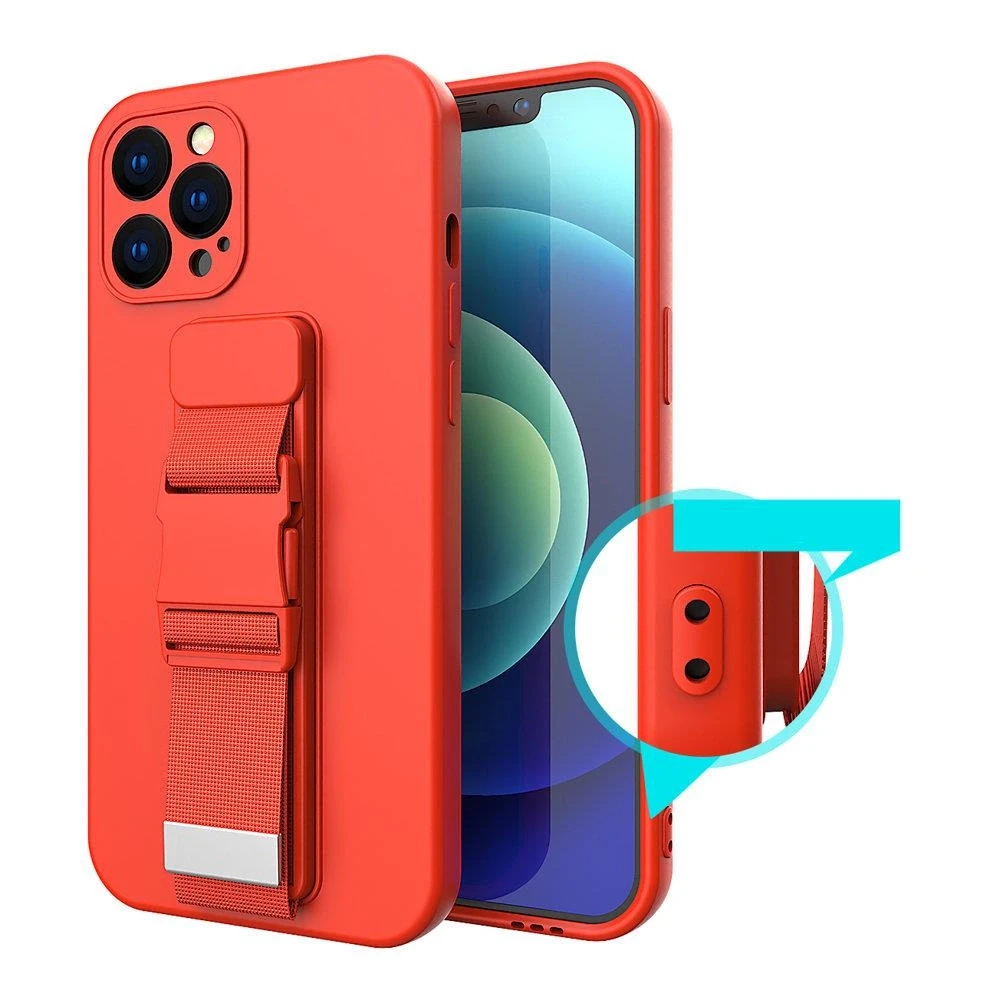 Hurtel Silikoninis dėklas telefonui su dirželiu Xiaomi Redmi Note 10 / Redmi Note 10S mėlynos spalvos