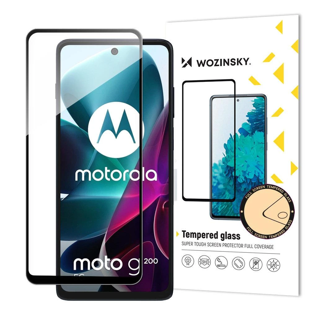 Hurtel Wozinsky Full Glue Apsauginis stiklas Motorola Moto G200 5G 9H Full Screen Apsauginis stiklas with Juodas Frame