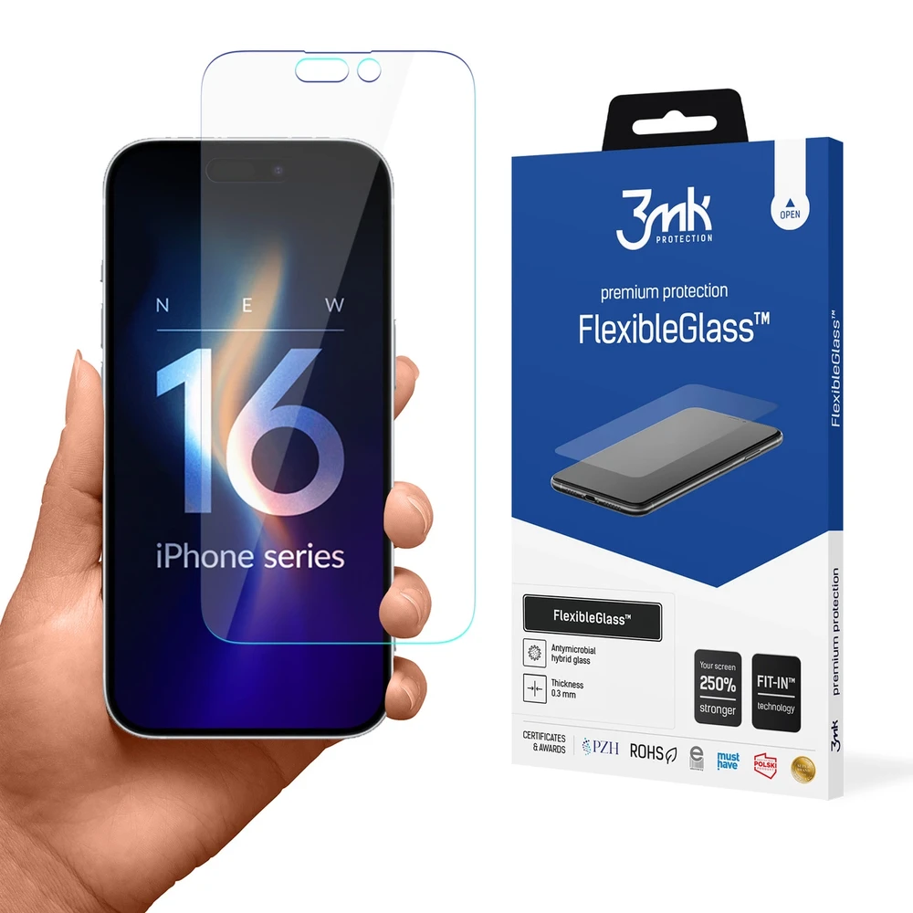 3MK „FlexibleGlass“ hibridinis stiklinis sijonas „Apple“ ir „iPhone 16 Pro“ telefonams