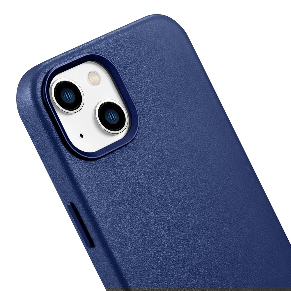 iCarer Leather Apple iPhone 14 Plus genuine leather dėklas telefonui mėlynos spalvos (compatible with MagSafe)