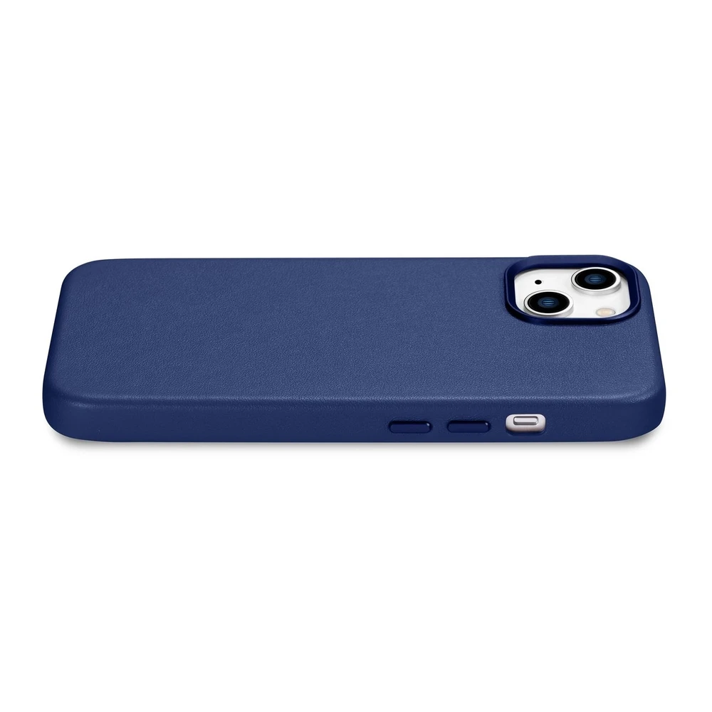 iCarer Leather Apple iPhone 14 Plus genuine leather dėklas telefonui mėlynos spalvos (compatible with MagSafe)