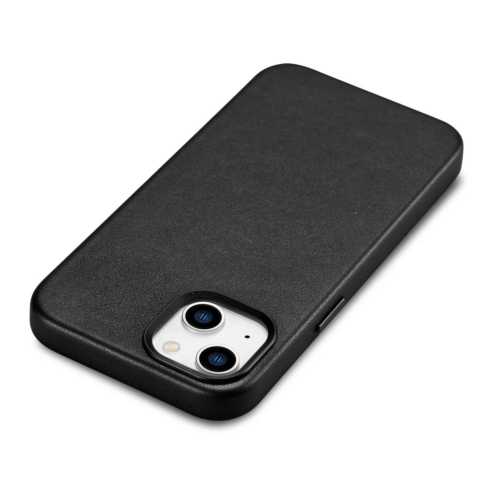 iCarer Leather Apple iPhone 14 Plus genuine leather dėklas telefonui juodos spalvos (compatible with MagSafe)