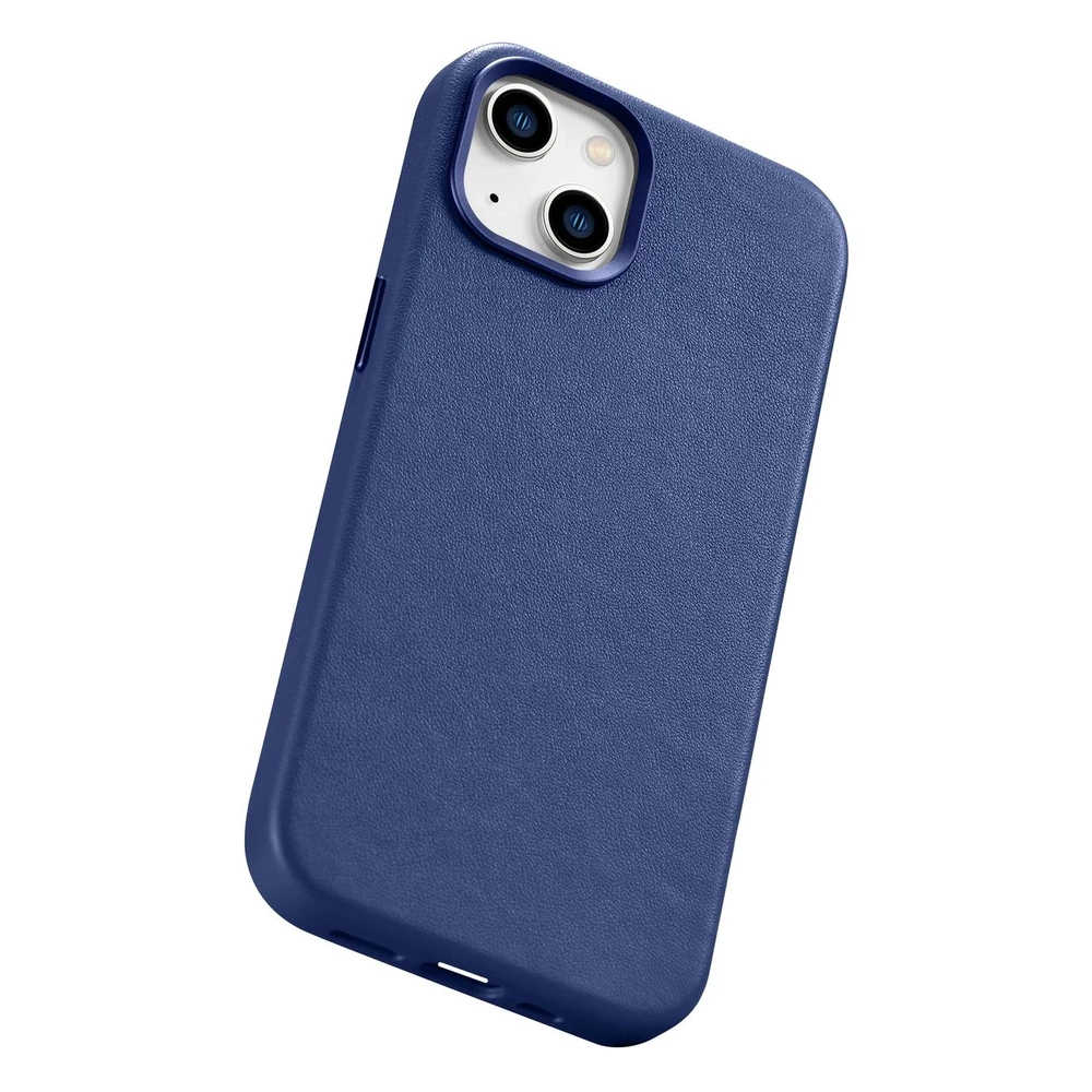 iCarer Leather Apple iPhone 14 Plus genuine leather dėklas telefonui mėlynos spalvos (compatible with MagSafe)