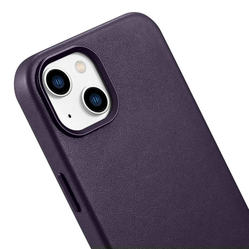 iCarer Leather Apple iPhone 14 Plus Dark dėklas telefonui violetinės spalvos (MagSafe Compatible)