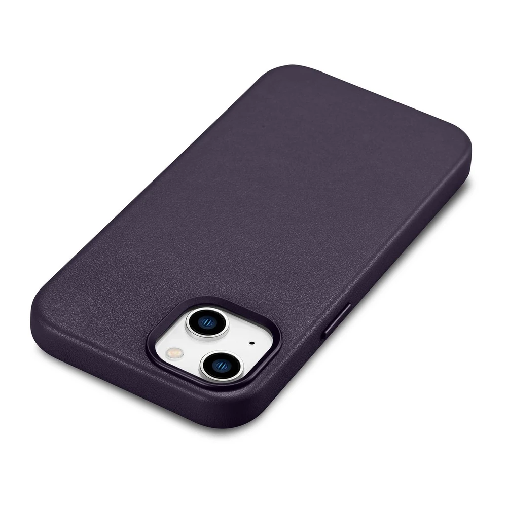 iCarer Leather Apple iPhone 14 Plus Dark dėklas telefonui violetinės spalvos (MagSafe Compatible)
