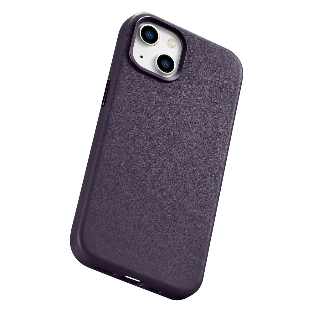 iCarer Leather Apple iPhone 14 Plus Dark dėklas telefonui violetinės spalvos (MagSafe Compatible)