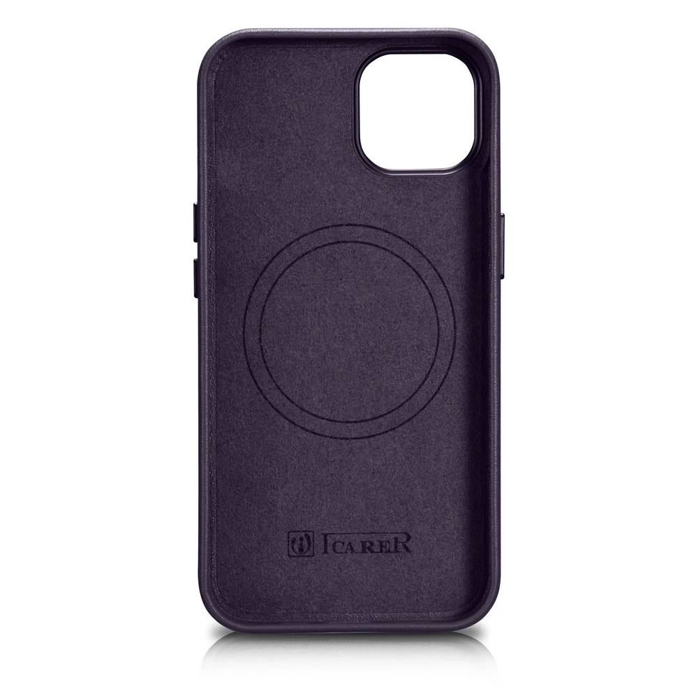 iCarer Leather Apple iPhone 14 Plus Dark dėklas telefonui violetinės spalvos (MagSafe Compatible)