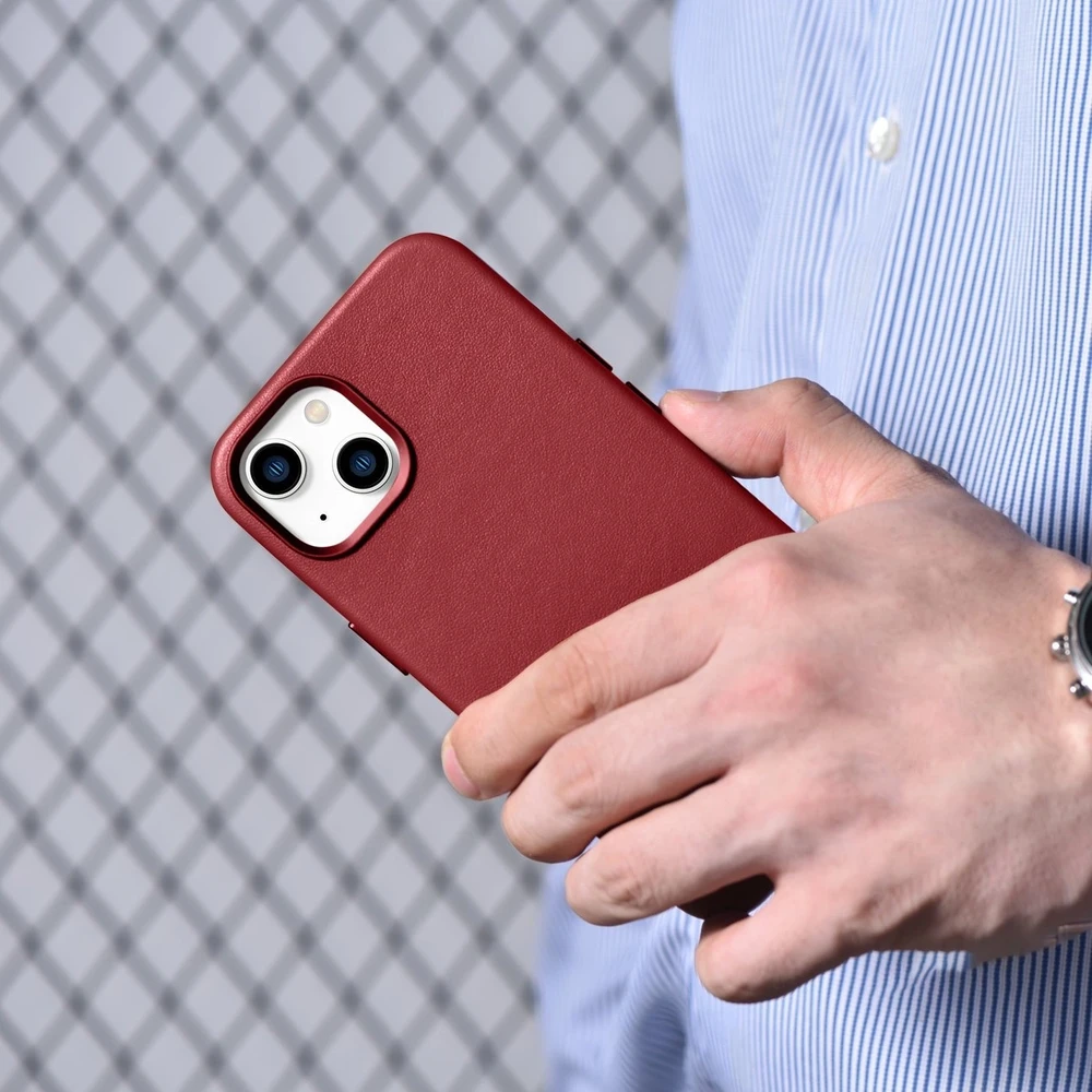 iCarer Leather made of natural leather Apple iPhone 14 Plus dėklas telefonui raudonos spalvos (compatible with MagSafe)