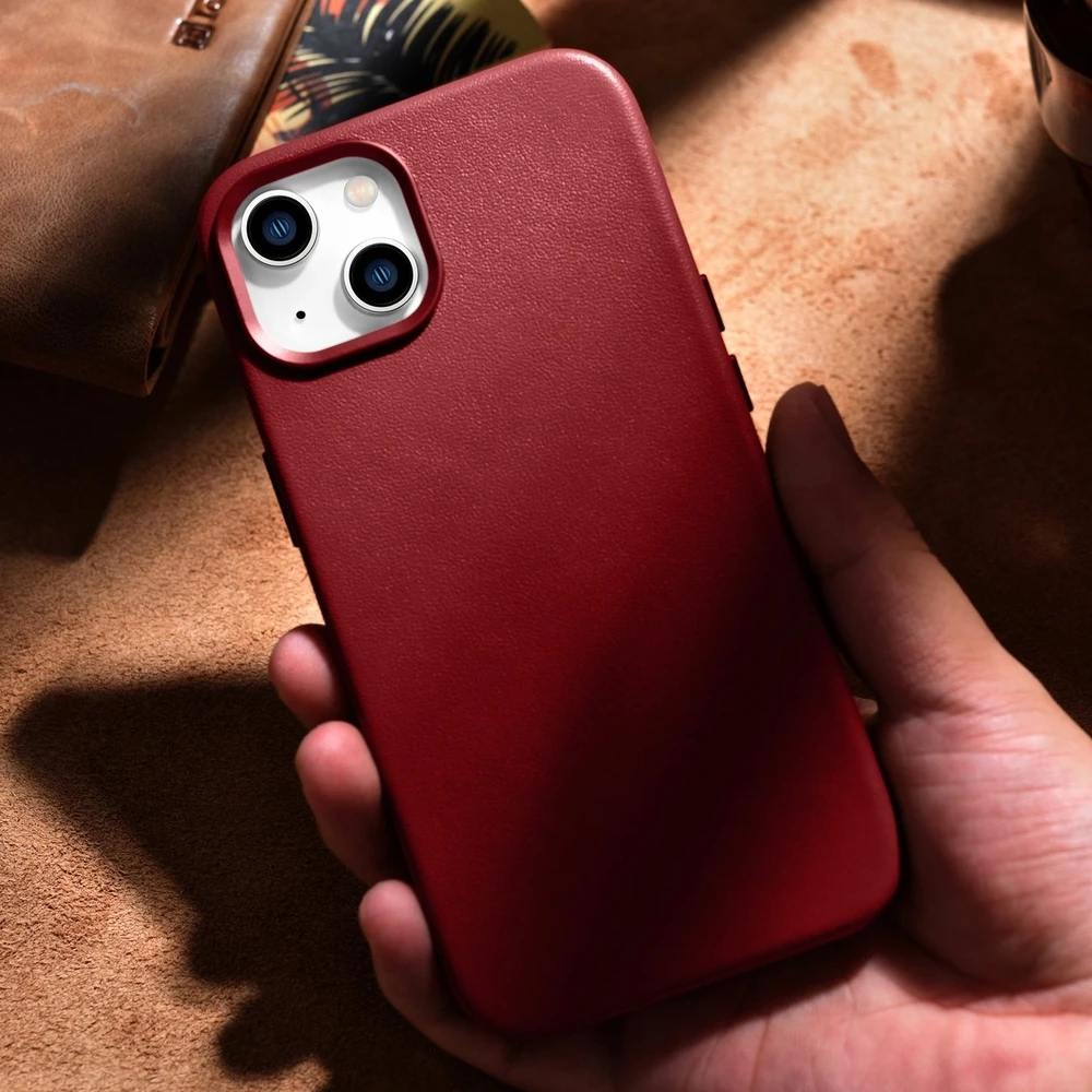 iCarer Leather made of natural leather Apple iPhone 14 Plus dėklas telefonui raudonos spalvos (compatible with MagSafe)