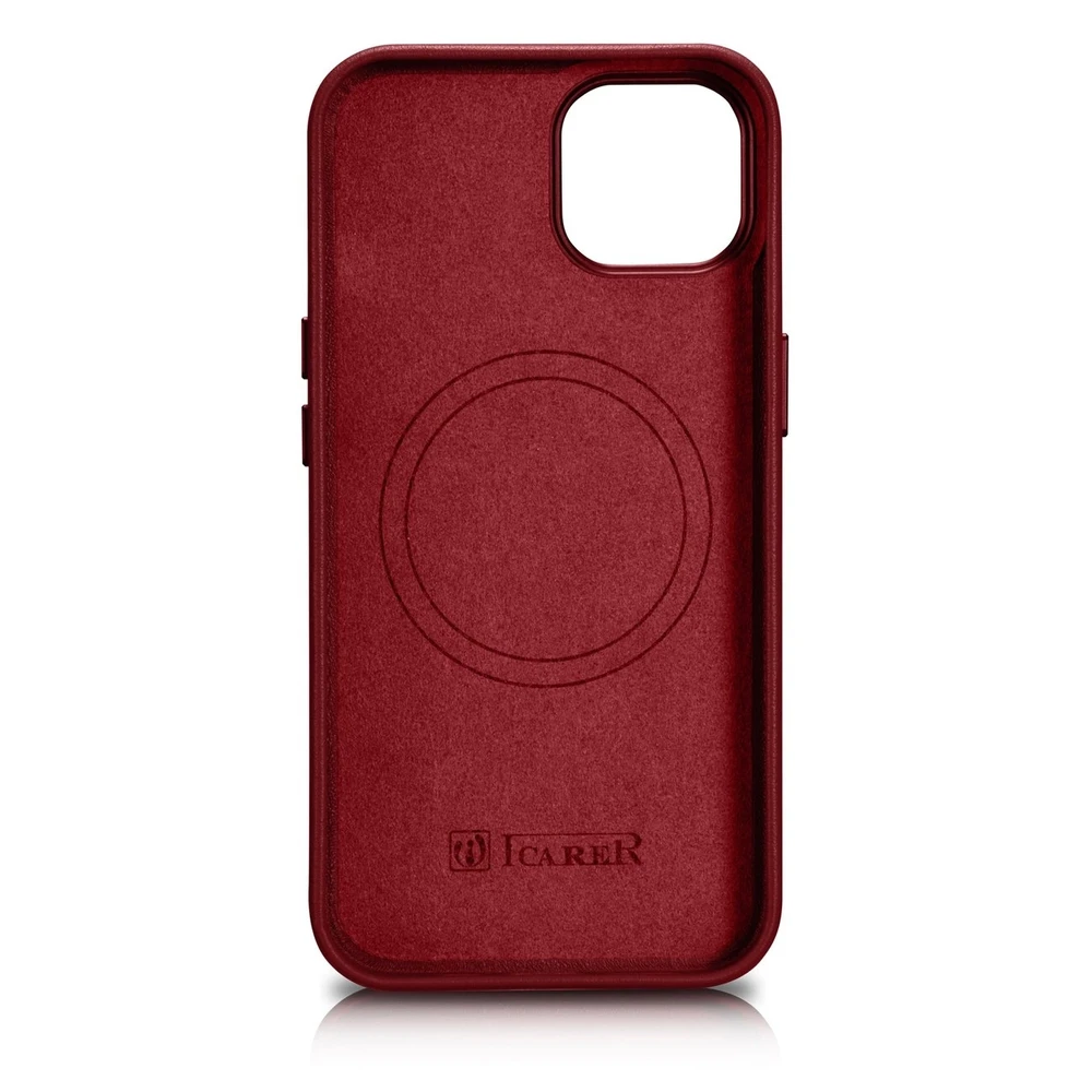 iCarer Leather made of natural leather Apple iPhone 14 Plus dėklas telefonui raudonos spalvos (compatible with MagSafe)