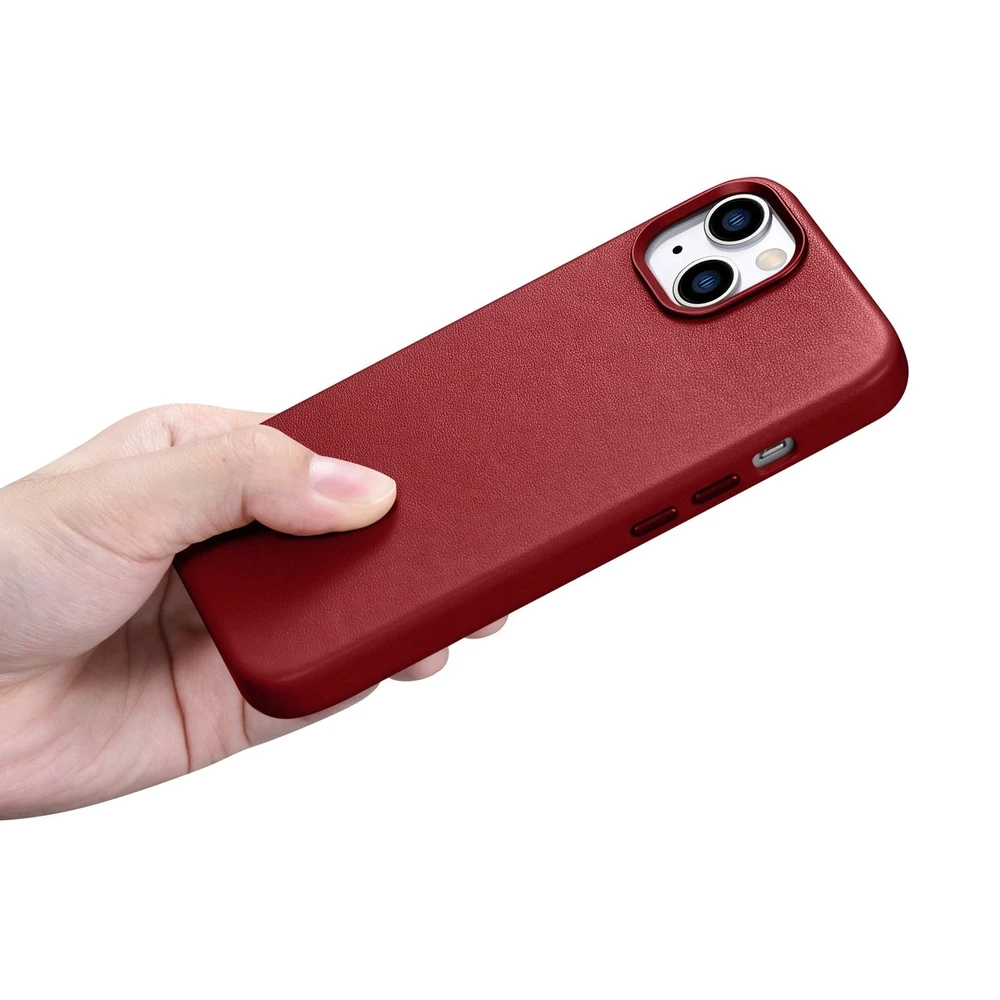 iCarer Leather made of natural leather Apple iPhone 14 Plus dėklas telefonui raudonos spalvos (compatible with MagSafe)