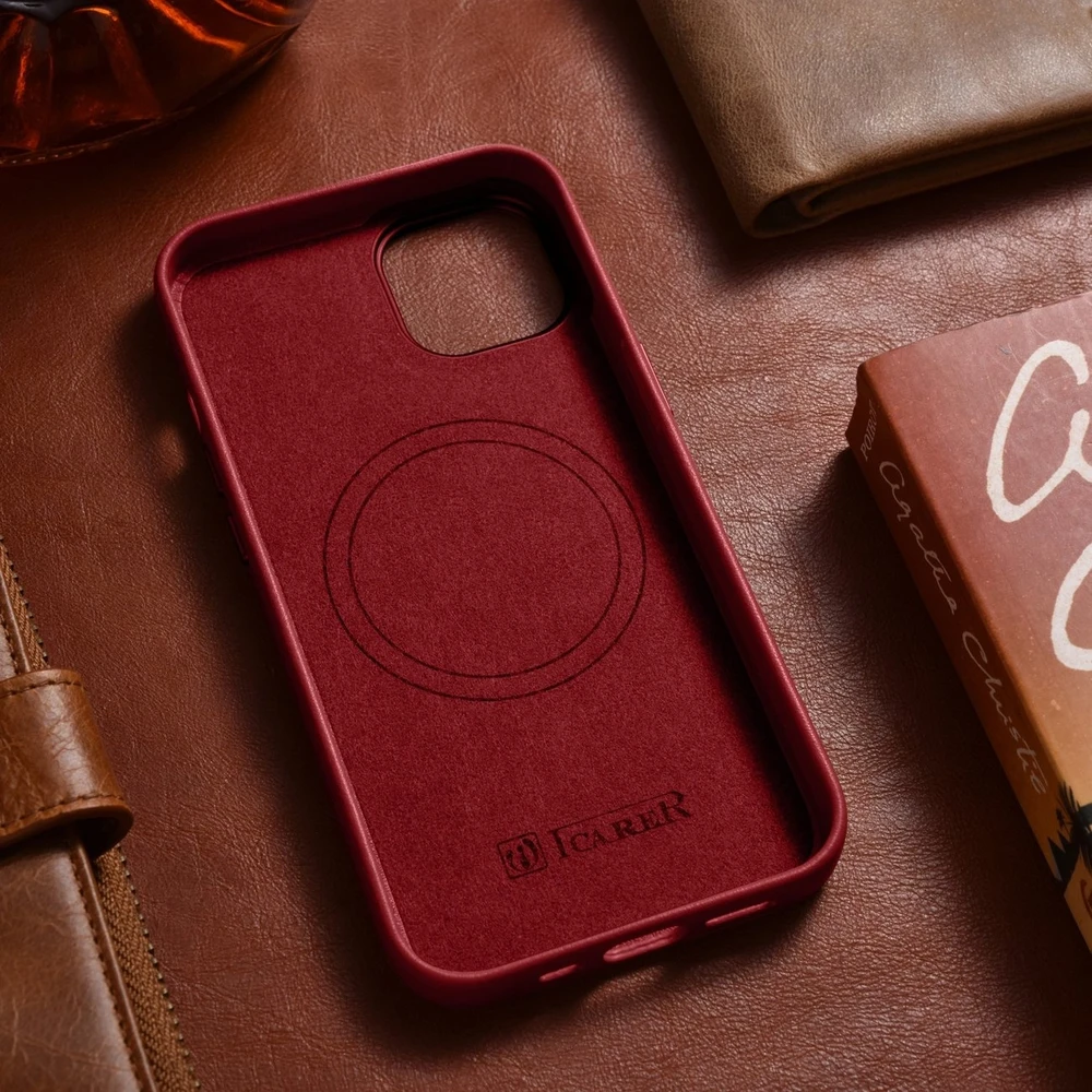 iCarer Leather made of natural leather Apple iPhone 14 Plus dėklas telefonui raudonos spalvos (compatible with MagSafe)