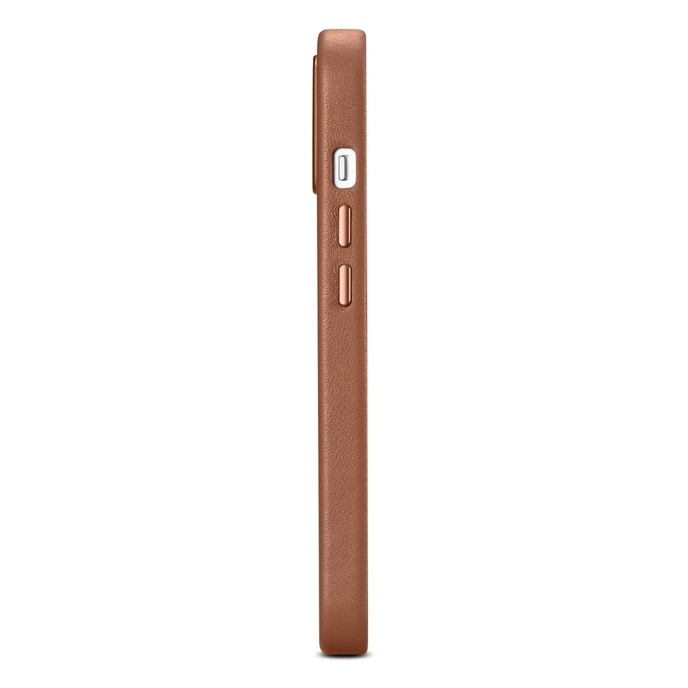 iCarer Leather Apple iPhone 14 Plus dėklas telefonui rudos spalvos (MagSafe Compatible)