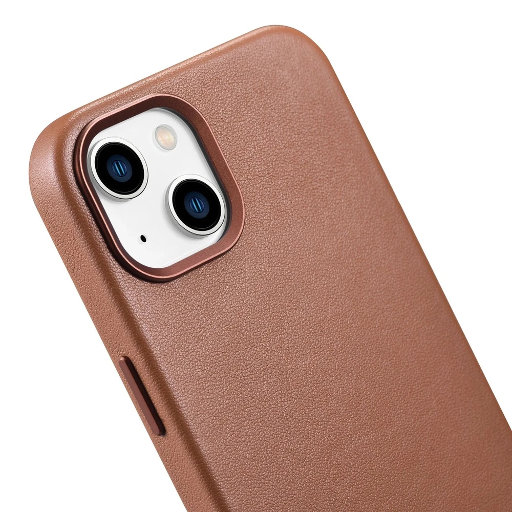 iCarer Leather Apple iPhone 14 Plus dėklas telefonui rudos spalvos (MagSafe Compatible)