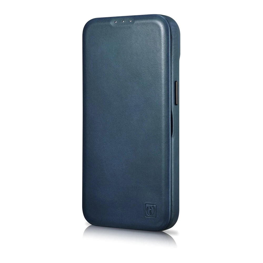 iCarer CE Oil Wax Premium Leather Apple iPhone 14 Plus magnetic atverčiamas MagSafe dėklas telefonui mėlynos spalvos (AKI14220707-BU)