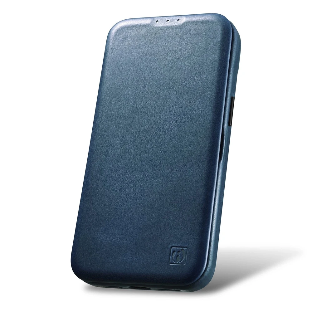iCarer CE Oil Wax Premium Leather Apple iPhone 14 Plus magnetic atverčiamas MagSafe dėklas telefonui mėlynos spalvos (AKI14220707-BU)
