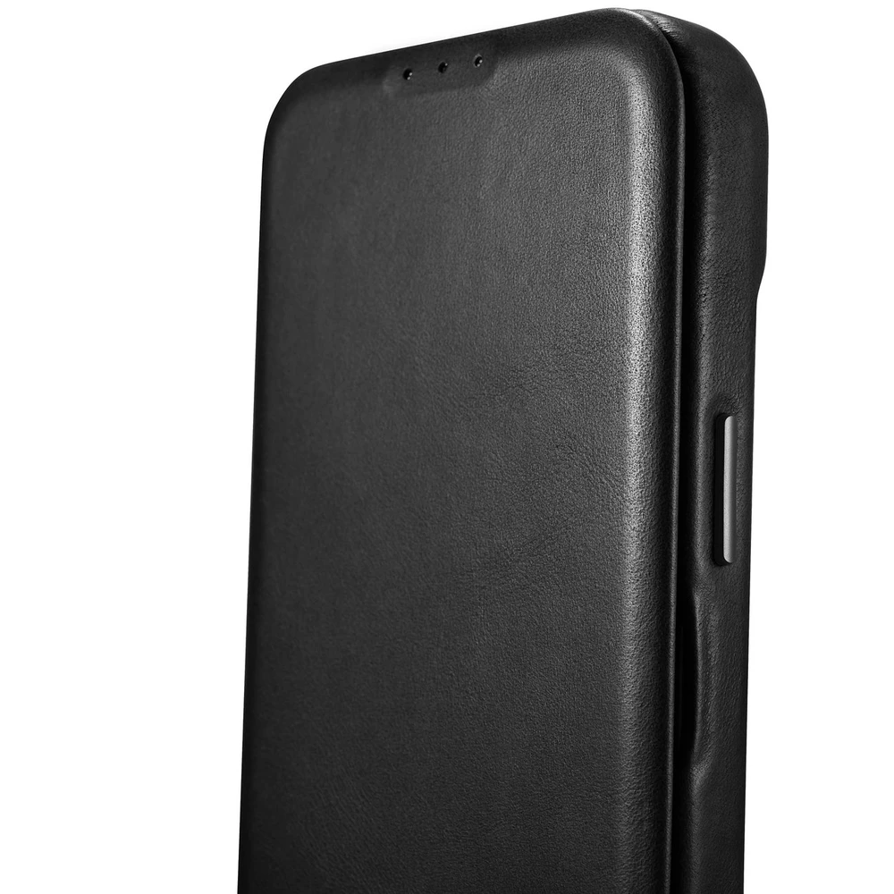 iCarer CE Oil Wax Premium Leather Leather Apple iPhone 14 Plus Magnetic atverčiamas MagSafe dėklas telefonui juodos spalvos (AKI14220707-BK)