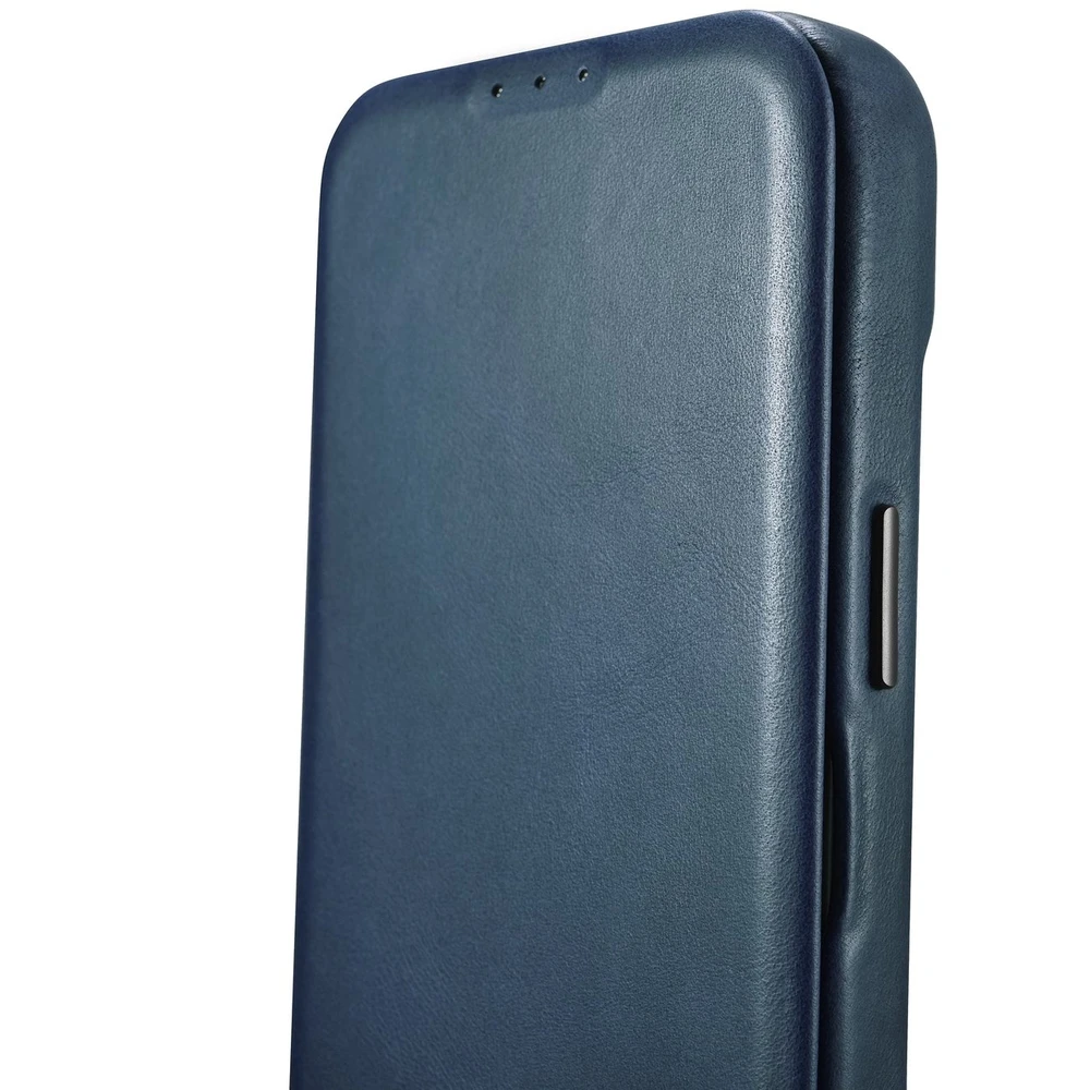 iCarer CE Oil Wax Premium Leather Apple iPhone 14 Plus magnetic atverčiamas MagSafe dėklas telefonui mėlynos spalvos (AKI14220707-BU)