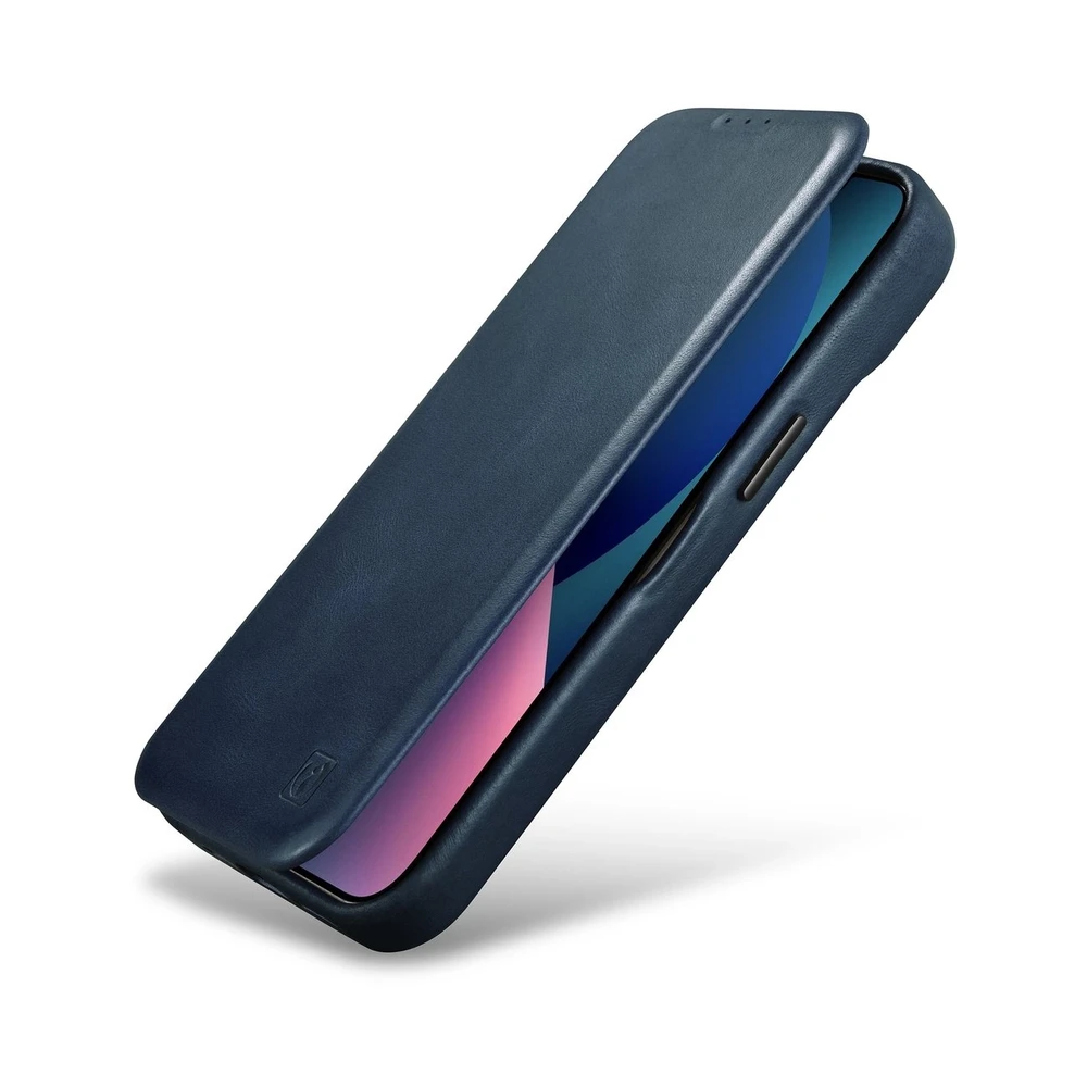 iCarer CE Oil Wax Premium Leather Apple iPhone 14 Plus magnetic atverčiamas MagSafe dėklas telefonui mėlynos spalvos (AKI14220707-BU)