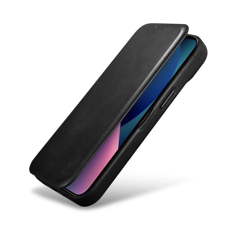 iCarer CE Oil Wax Premium Leather Leather Apple iPhone 14 Plus Magnetic atverčiamas MagSafe dėklas telefonui juodos spalvos (AKI14220707-BK)