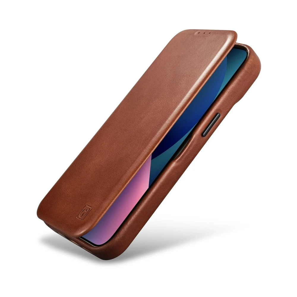 iCarer CE Oil Wax Premium Leather Apple iPhone 14 Plus magnetic atverčiamas MagSafe dėklas telefonui rudos spalvos (AKI14220707-BN)