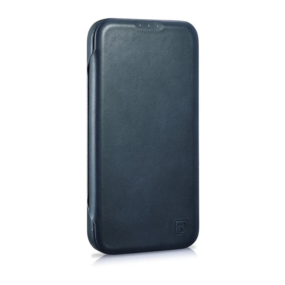 iCarer CE Oil Wax Premium Leather Apple iPhone 14 Plus magnetic atverčiamas MagSafe dėklas telefonui mėlynos spalvos (AKI14220707-BU)