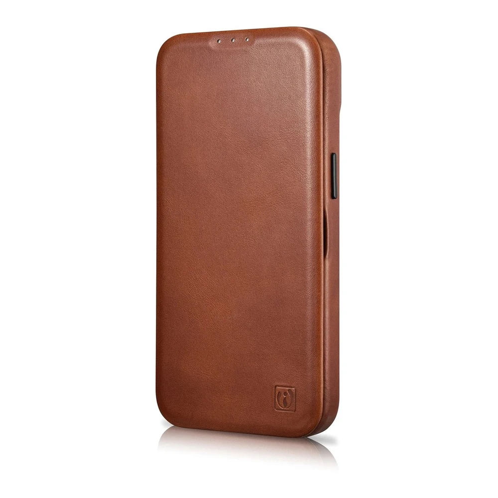 iCarer CE Oil Wax Premium Leather Apple iPhone 14 Plus magnetic atverčiamas MagSafe dėklas telefonui rudos spalvos (AKI14220707-BN)