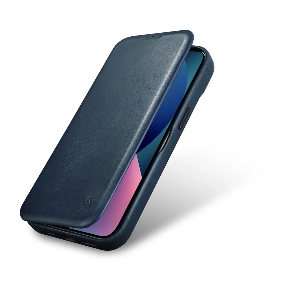 iCarer CE Oil Wax Premium Leather Apple iPhone 14 Plus magnetic atverčiamas MagSafe dėklas telefonui mėlynos spalvos (AKI14220707-BU)
