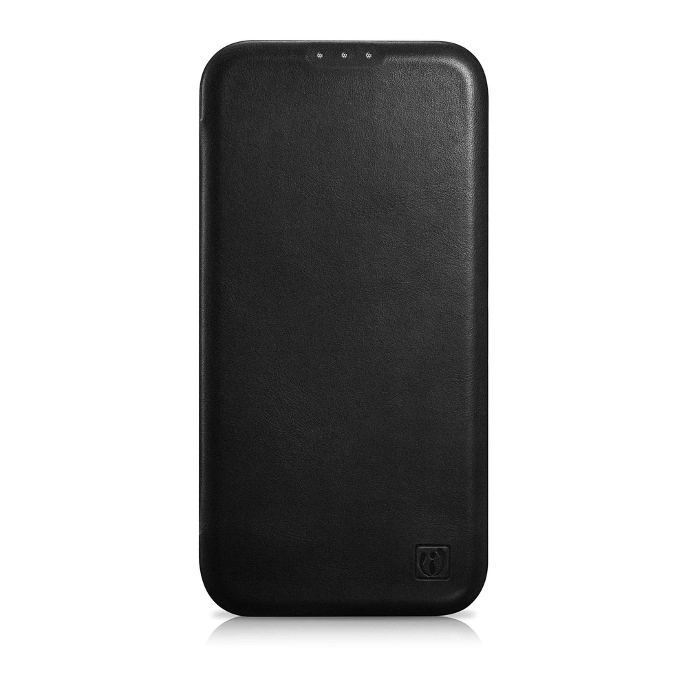 iCarer CE Oil Wax Premium Leather Leather Apple iPhone 14 Plus Magnetic atverčiamas MagSafe dėklas telefonui juodos spalvos (AKI14220707-BK)