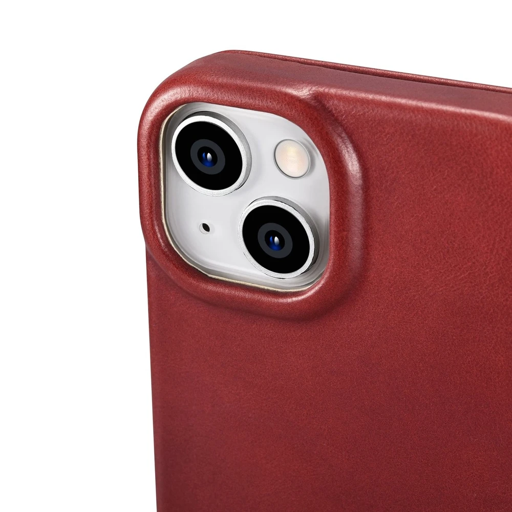 iCarer CE Oil Wax Premium Leather Apple iPhone 14 Plus Magnetic atverčiamas Leather MagSafe dėklas telefonui raudonos spalvos (AKI14220707-RD)
