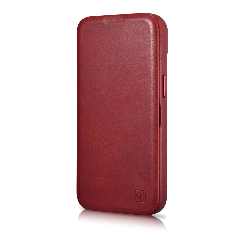 iCarer CE Oil Wax Premium Leather Apple iPhone 14 Plus Magnetic atverčiamas Leather MagSafe dėklas telefonui raudonos spalvos (AKI14220707-RD)