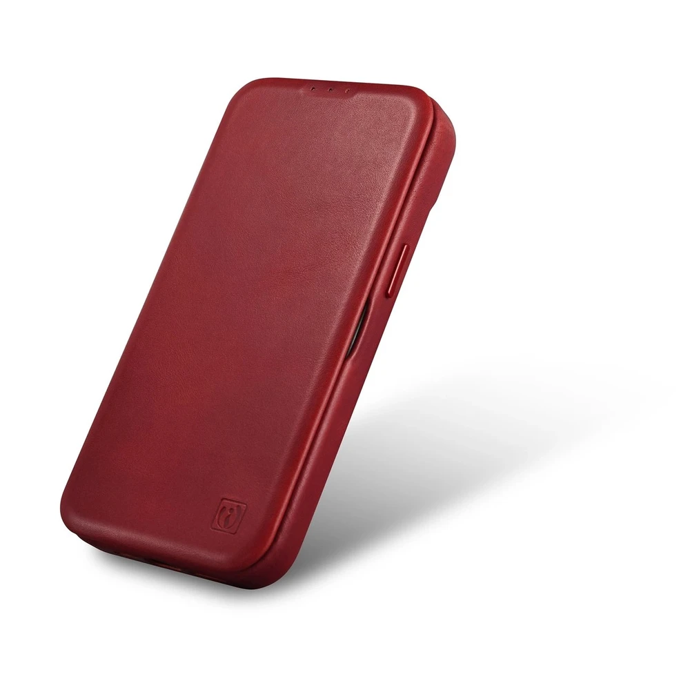 iCarer CE Oil Wax Premium Leather Apple iPhone 14 Plus Magnetic atverčiamas Leather MagSafe dėklas telefonui raudonos spalvos (AKI14220707-RD)