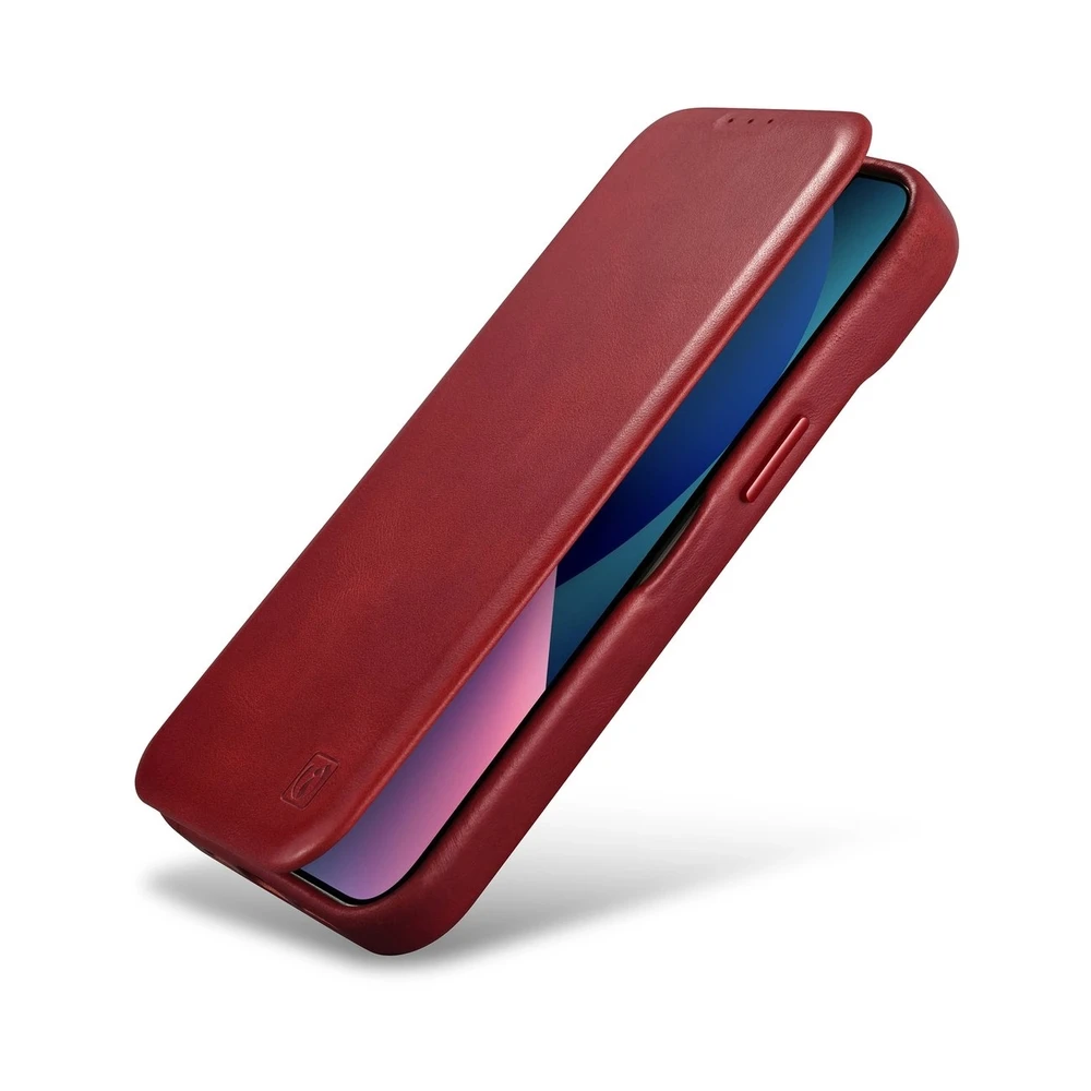 iCarer CE Oil Wax Premium Leather Apple iPhone 14 Plus Magnetic atverčiamas Leather MagSafe dėklas telefonui raudonos spalvos (AKI14220707-RD)