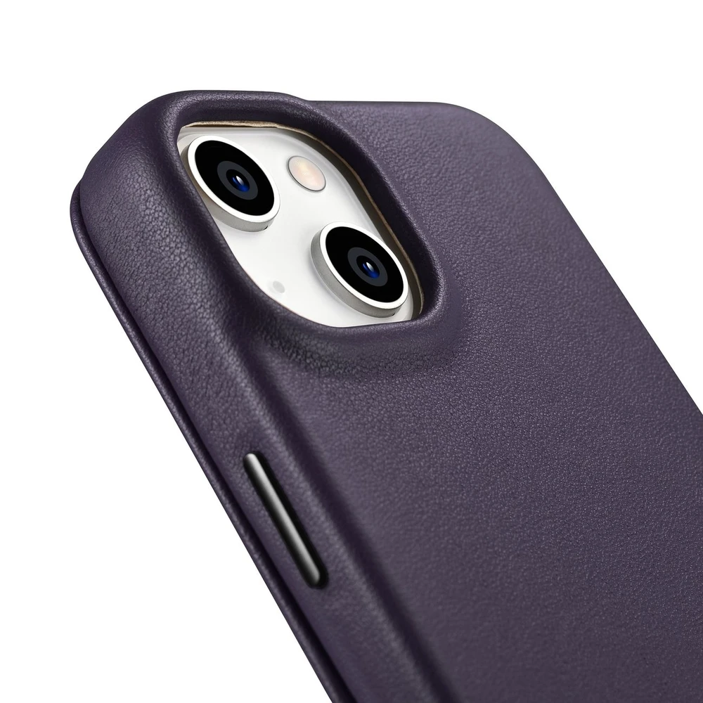iCarer CE Premium Leather Apple iPhone 14 Plus Magnetic atverčiamas Leather MagSafe Dark dėklas telefonui violetinės spalvos (WMI14220715-DP)