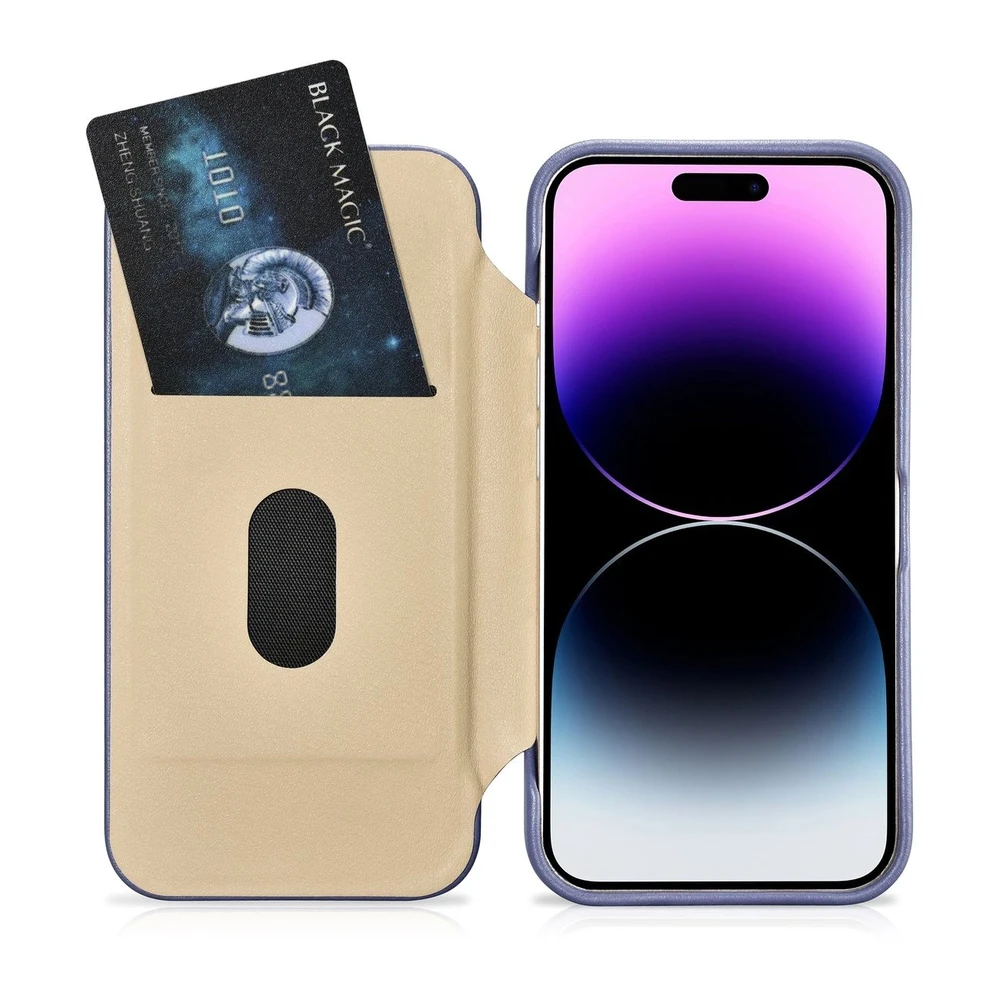 iCarer CE Premium Leather Apple iPhone 14 Pro Max Magnetic atverčiamas Leather MagSafe Light dėklas telefonui violetinės spalvos (WMI14220716-LP)