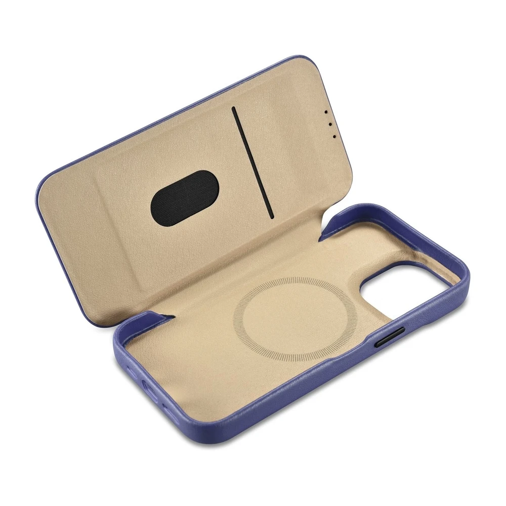 iCarer CE Premium Leather Apple iPhone 14 Pro Max Magnetic atverčiamas Leather MagSafe Light dėklas telefonui violetinės spalvos (WMI14220716-LP)