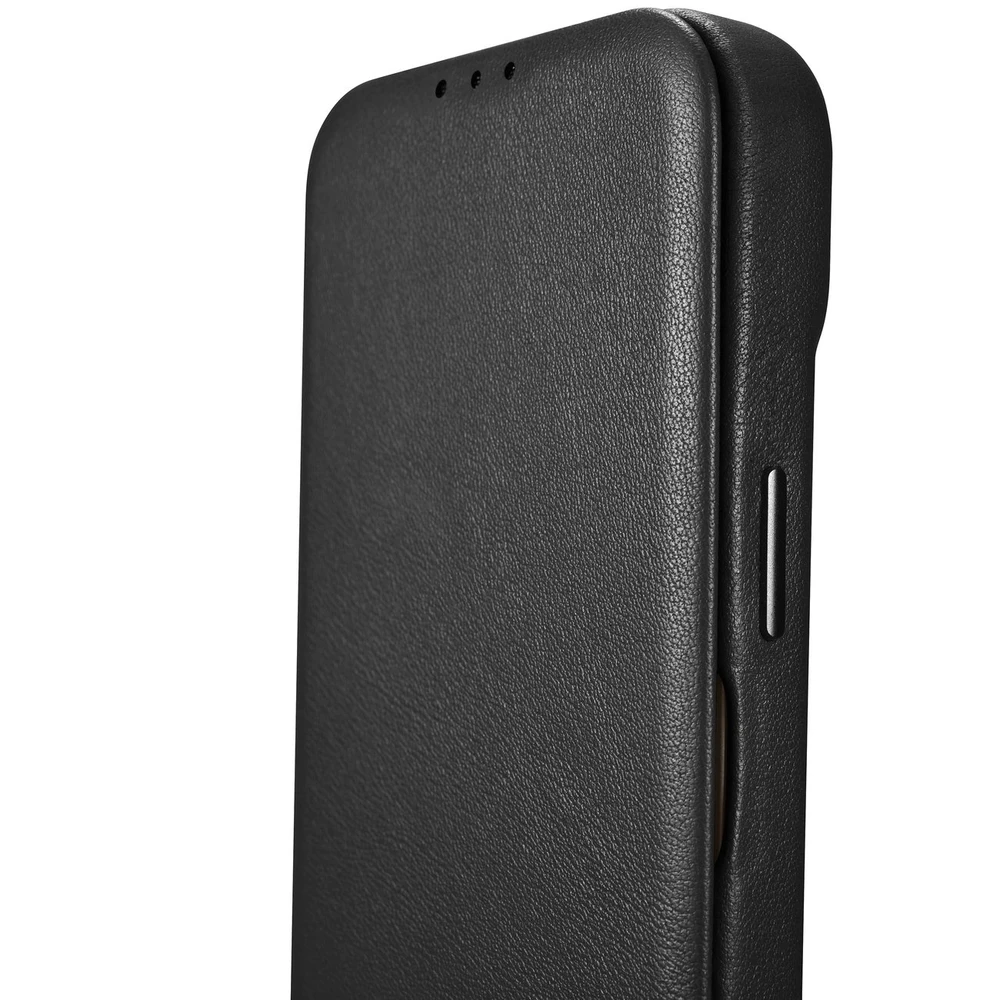 iCarer CE Premium Leather Apple iPhone 14 Plus Magnetic atverčiamas Leather MagSafe dėklas telefonui juodos spalvos (WMI14220715-BK)