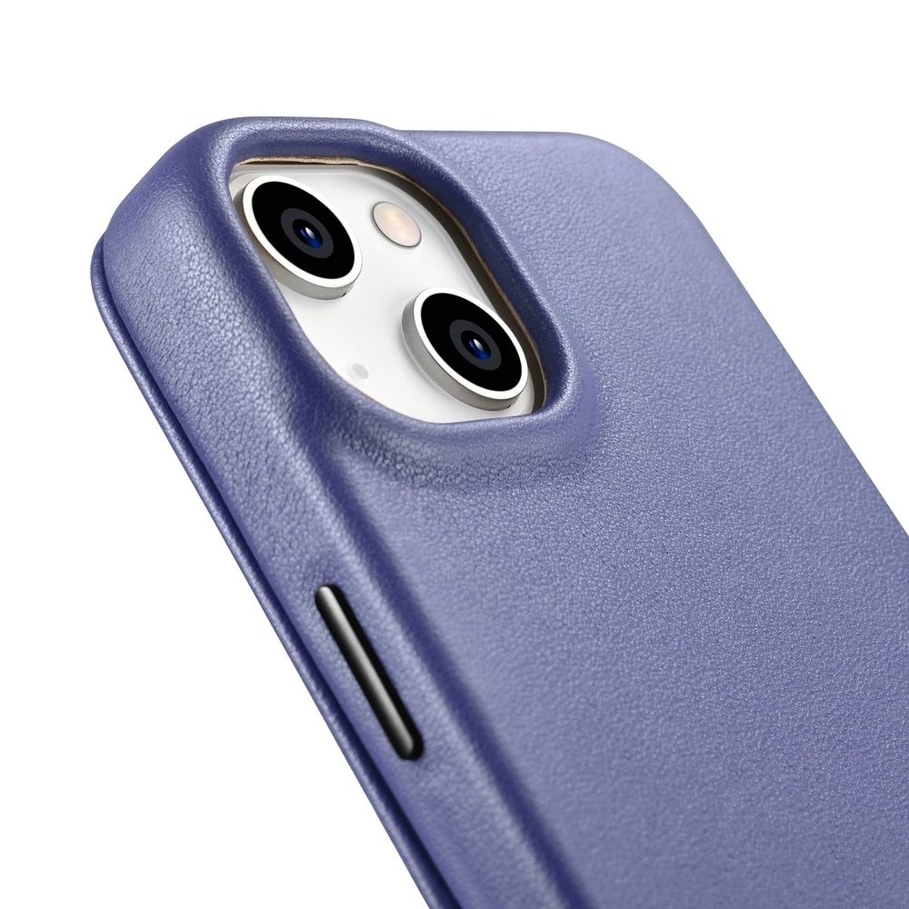iCarer CE Premium Leather Apple iPhone 14 Plus Magnetic atverčiamas Leather MagSafe Light dėklas telefonui violetinės spalvos (WMI14220715-LP)