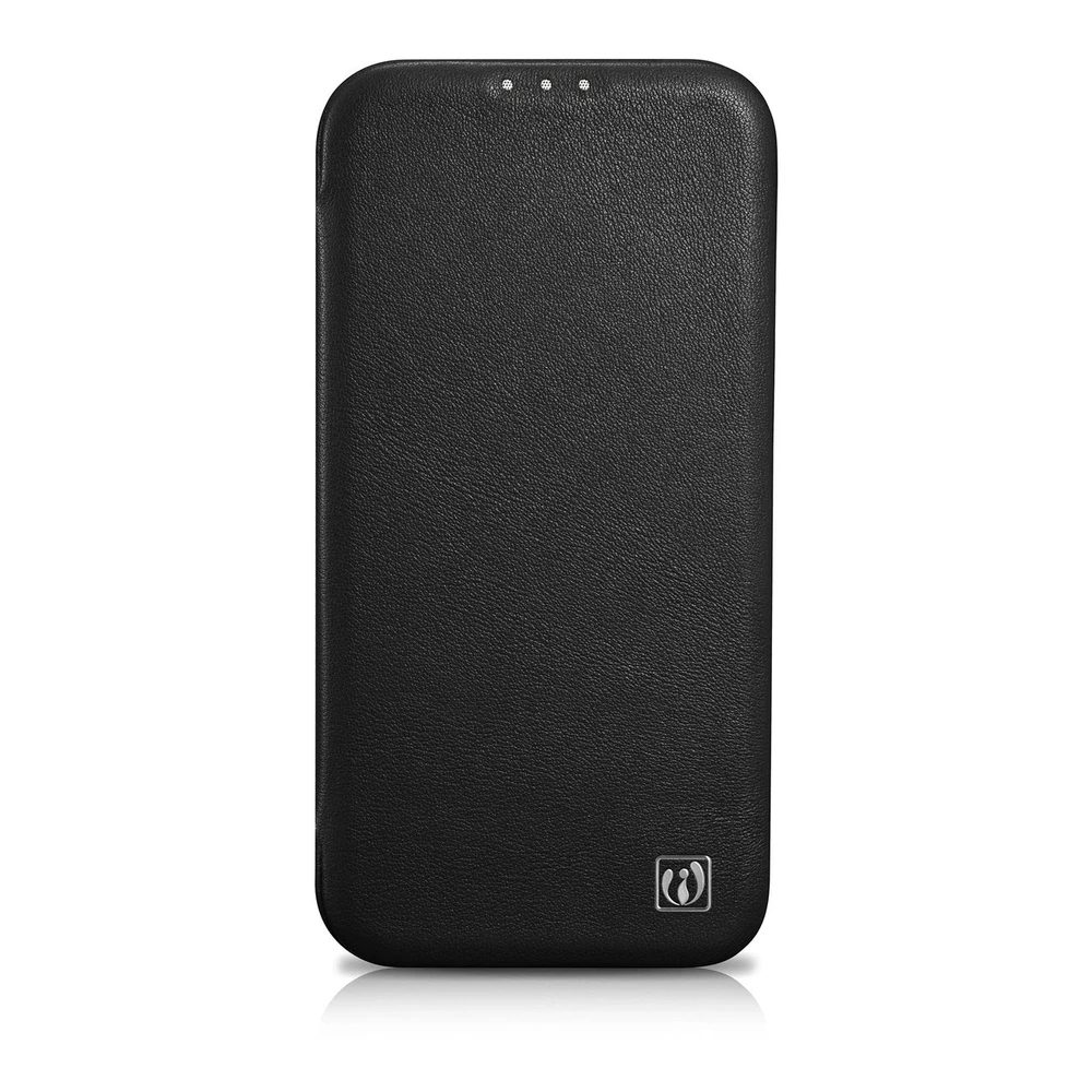 iCarer CE Premium Leather Apple iPhone 14 Plus Magnetic atverčiamas Leather MagSafe dėklas telefonui juodos spalvos (WMI14220715-BK)