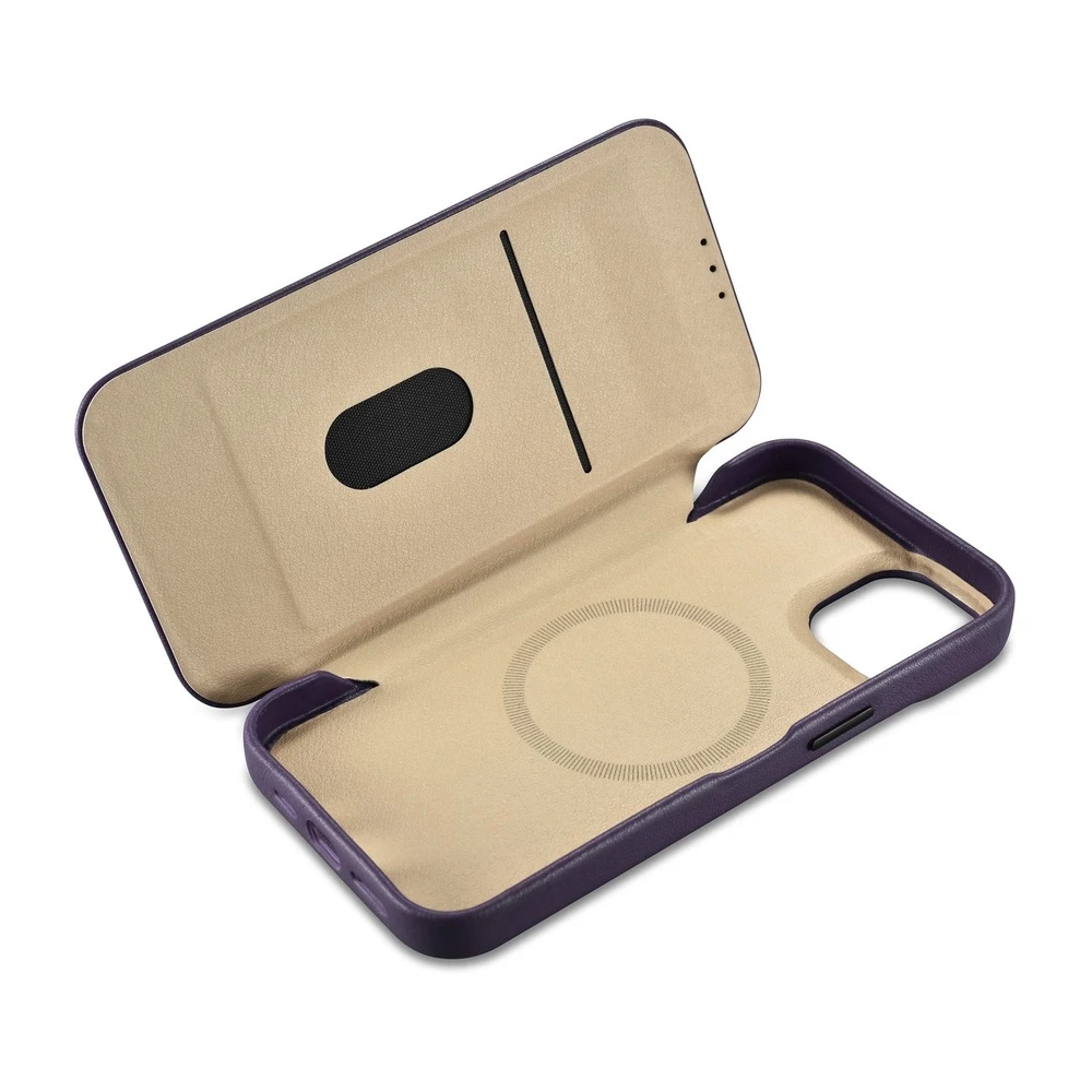 iCarer CE Premium Leather Apple iPhone 14 Plus Magnetic atverčiamas Leather MagSafe Dark dėklas telefonui violetinės spalvos (WMI14220715-DP)